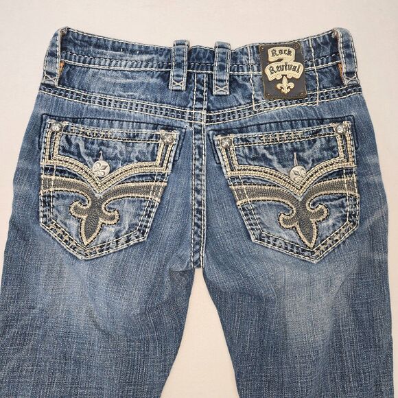 Rock Revival Mens 29 x 30 Caine Straight Leg Blue Dark Wash Denim Jeans - Picture 1 of 15